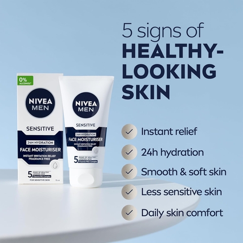 Kem dưỡng ẩm da nam nhạy cảm NIVEA MEN Sensitive Face Moisturiser Vitamin E + B5 75ml