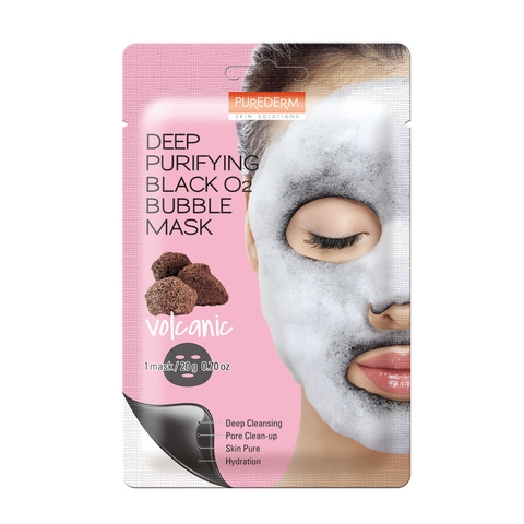 Set 5 mặt nạ sủi bọt thải độc PUREDERM Deep Purifying Black O2 Bubble Mask 20gr - Volcanic