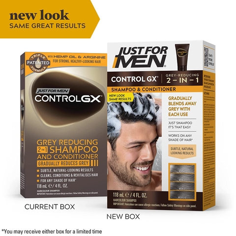 Dầu gội kèm xả giảm tóc bạc cho nam Just For Men Control GX Grey Reducing 2-in-1 Shampoo and Conditioner 118 ml