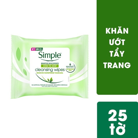 Khăn tẩy trang Simple Kind To Skin Cleansing Facial Wipes 25 tờ