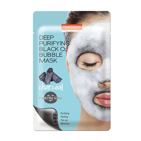 Set 5 Mặt nạ sủi bọt thải độc Purederm Deep Purifying Black O2 Bubble Mask - Charcoal