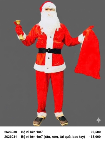 Bộ nỉ lớn 1m7 (râu, nón, túi quà, bao tay) - Trang trí Noel 2026