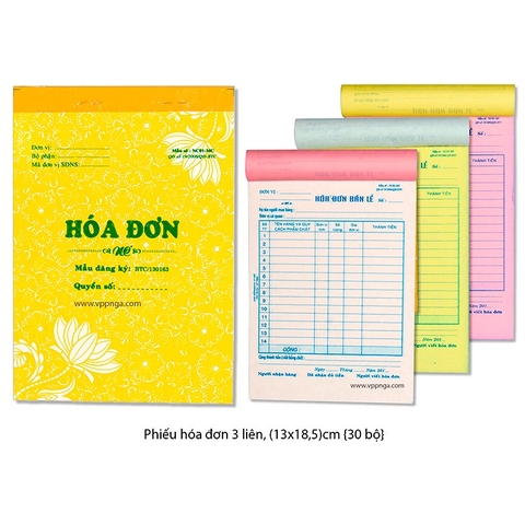 Phiếu hóa đơn 3 liên (30 Bộ/Cuốn) (13x18.5)cm