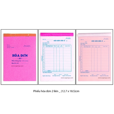 Phiếu hóa đơn 2 liên (12.7x18.5)cm (40 Bộ/Cuốn)