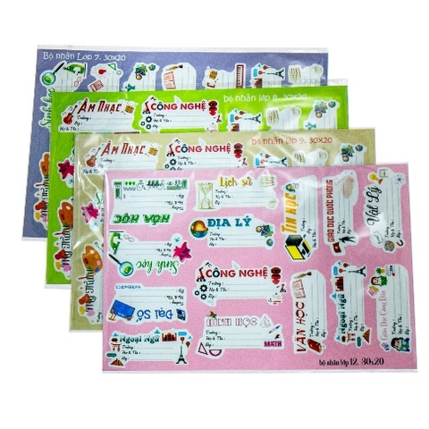 Nhãn vở Bộ Môn các lớp (3.5 x 8.5cm) (70 tem/xấp)