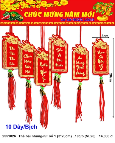 Thẻ bài nhung-KT số 1 {3*20cm} _10c/b (NL26) (2251026) (HÀNG MỚI 2025)