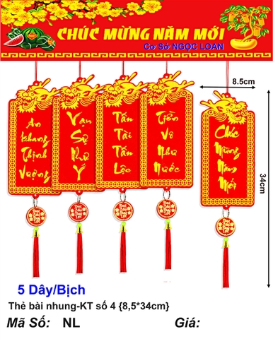 Thẻ bài nhung-KT số 4 {8,5*34cm} _5c/b (NL29) (2251029) (HÀNG MỚI 2025)