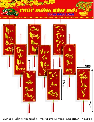 Liển nỉ nhung số 4 {7*17*25cm} KT vàng _5d/b (NL61) (2551061) (HÀNG MỚI 2025)
