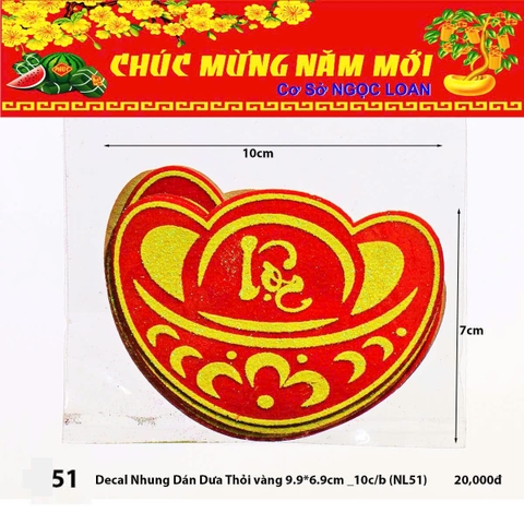 Decal Nhung Dán Dưa Thỏi vàng 9.9*6.9cm _10c/b (NL51) (2551051) (HÀNG MỚI 2025)