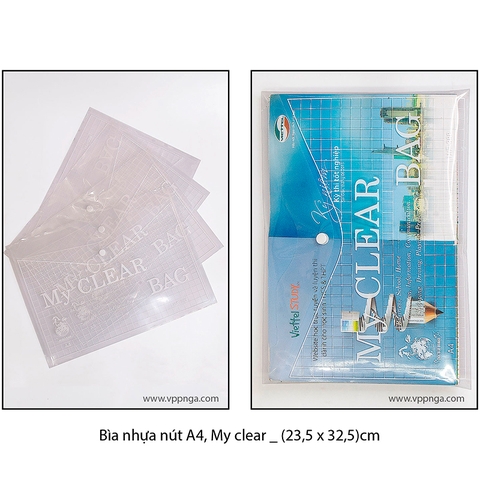 Bìa nhựa nút A4 My Clear, kích thước (23x32.5)cm (1 cái)
