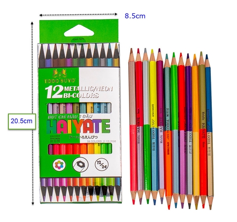 Bút chì màu 24 màu, HAIYATE 2 đầu dài