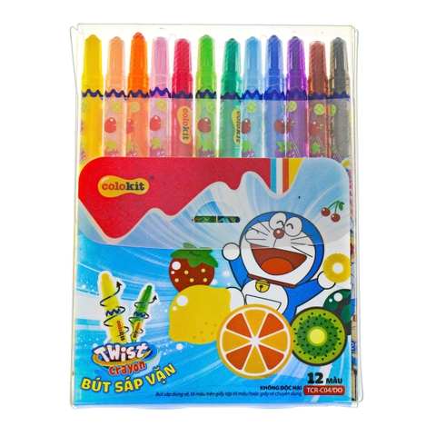 [CÓ VAT] Bút màu sáp vặn Thiên Long chính hãng 12 màu, TL TCR-C04/DO (Thân bút dài 17cm) (1 Hộp)
