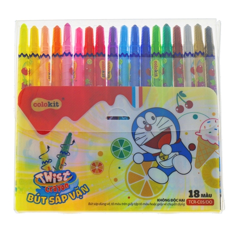 [CÓ VAT] Bút màu sáp vặn Thiên Long chính hãng 18 màu, TL TCR-C05/DO (Thân bút dài 17cm) (1 Hộp)