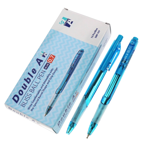 Bút bi bấm Double A Bliss Ball Pen mực xanh, ngòi bút 0.7mm (12 cây/hộp)