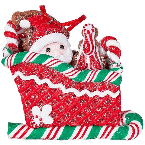 Phụ Kiện Treo Trang Trí Giáng Sinh_Ông Già Noel Ngồi Xe Trượt Tuyết Ôm Quà Đất Sét Handmade (8.5*9)cm (1 Cái)