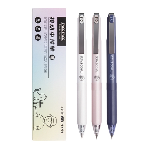 Bút Gel Bấm Tacotaco ngòi 0.5mm 9097, Mực Đen (Màu Ngẫu Nhiên) (1 Cây)