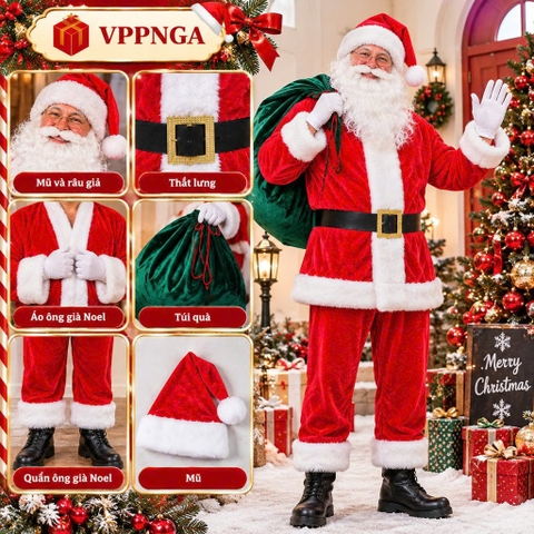 Bộ quần áo ông già Noel người lớn (cao 1m70) - Trang phục Noel