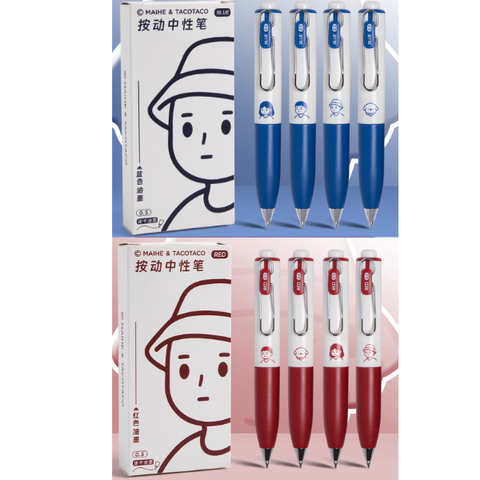 Bút Gel Bấm Tacotaco ngòi 0.5mm MHDS9081, Mực Đỏ (1 Cây)