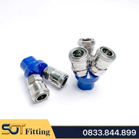 Bộ Chia 2 & 3 Thân Tròn, Ổ Bi Thép Mạ Niken Nối Nhanh Khí Nén Ren Trong 1/4 (13)