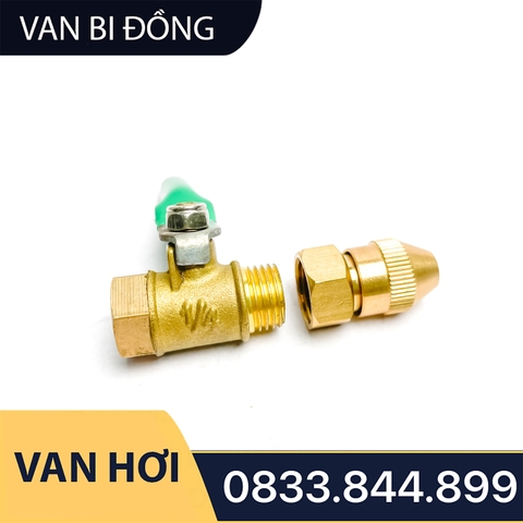 Bộ KIT Van Hơi Khóa Bi Ren Trong 1/4 (13) + Béc Phun Sương Công Nghiệp - Bằng Đồng Thau
