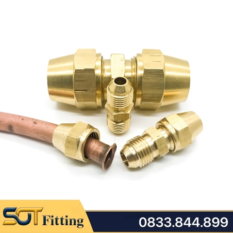 Bộ Nối Hai Đầu Côn Lồi Lã Ống Đồng 6 8 10 12 16mm Cho Điện Lạnh & Khí Nén (Brass SAE Flare Fitting)