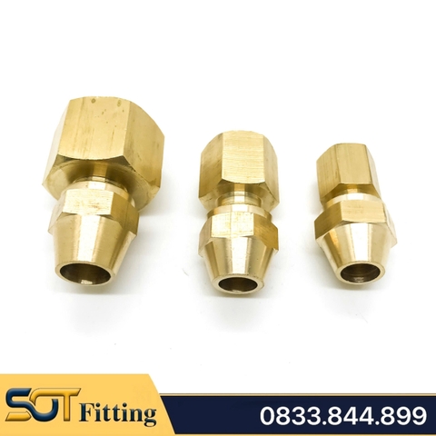 Bộ Nối 1/2 (21) Thẳng Ren Trong, Côn Lồi Lắp Lã Ống Đồng SAE Phi 6 8 10 12 16 19mm (Brass Flare Fitting Female Connector NPT)