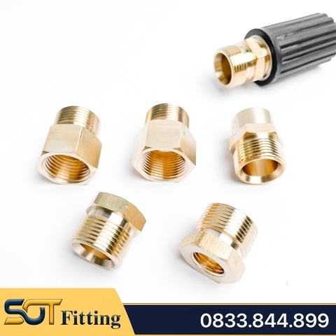 Cả Rá Ren Trong Ren Ngoài 22 x 13, 13.8, 14, 17, 21 - Đồng Thau Dùng Cho Nối Ống Dây Máy Rửa Xe