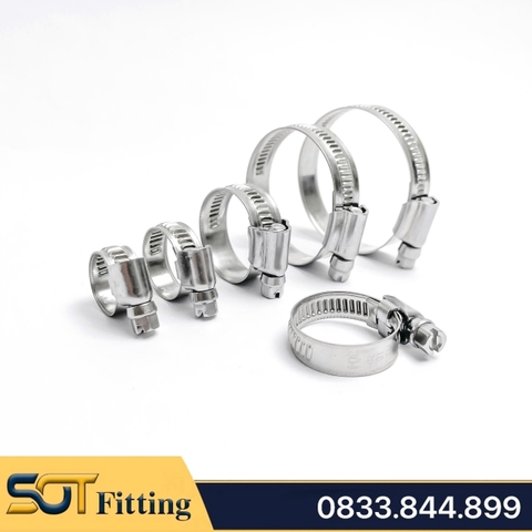 Cổ Dê Vặn Vít Inox 304 Gân Nổi, Quai Nhê Đai Siết Ống Mềm Inox 304