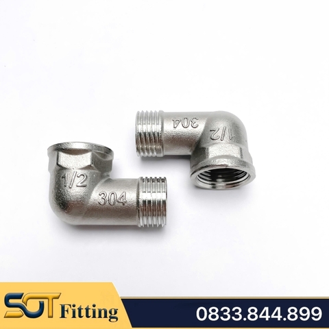 Co Điếu Ren Trong Ren Ngoài 21 / Cút Hợp Kim Inox - Kết Nối 90 Độ