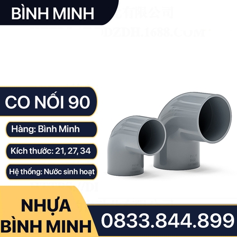Co 90 Độ Nhựa PVC Trơn Dán 21 27 34 - Thương Hiệu Nhựa Bình Minh