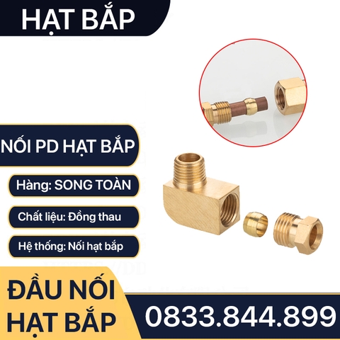 Đầu Nối Co Hạt Bắp Ống Phi 4mm, Đầu Nối Co Ren Ngoài Hạt Bắp PD Series - Lắp Ống Đồng, Ống Mềm