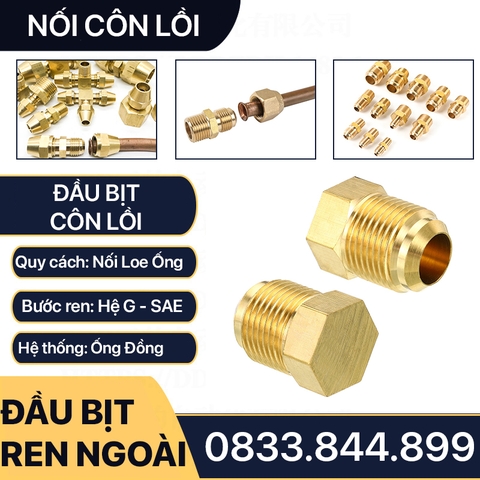 Đầu Bịt Ren Ngoài Côn Lồi Lã Ống Đồng Phi 6 8 10 12 16 / Brass Flare Fitting Cap NPT