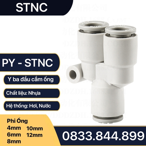 Y Nối Nhanh, Nối Nhanh Cắm Ống Ba Ngã PY STNC Ống 4 6 8 10 12 16 - Màu Trắng (Chính Hãng)