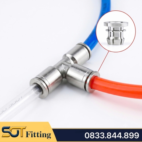 Đầu Nối Chữ T, Tê Cắm Ống Nhanh Khí Nén Đồng Mạ Niken (PE / HCR-T)