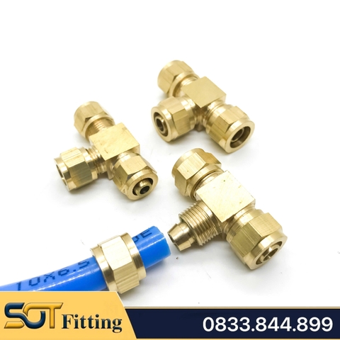 Đầu Nối Tê Ba Đầu Ống Mềm, Nối Tê Ba Đầu Siết Ống Mềm PU 6 8 10 12 - Đồng Thau