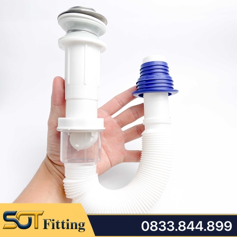 Dây Xả Chậu Rửa Lavabo Nhựa Cao Cấp, Ống Rút Ruột Gà Thoát Nước Inox Dạng Nhấn