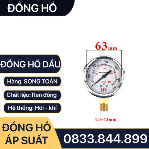 Đồng Hồ Dầu Áp Suất Mặt 63mm Chân Đứng Ren 1/4 (13)