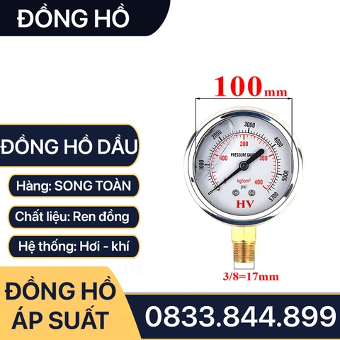 Đồng Hồ Dầu Áp Suất Mặt 100 mm Chân Đứng Ren 3/8 (17)