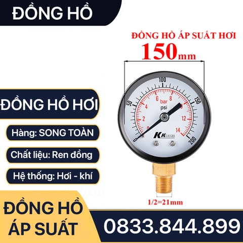 Đồng Hồ Dầu Áp Suất Mặt 150mm Chân Đứng Ren 1/2 (21)