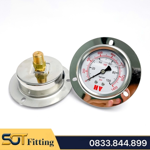 Đồng Hồ Dầu Chân Sau Ren PT 1/4 (13) - Đo Áp Suất Mặt 63mm