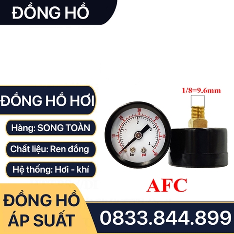 Đồng Hồ Áp Suất Hơi Chân Sau, Đồng Hồ Hơi Đo Áp Suất Chân Sau Mặt 38mm Lắp Lọc Khí Nén AFC