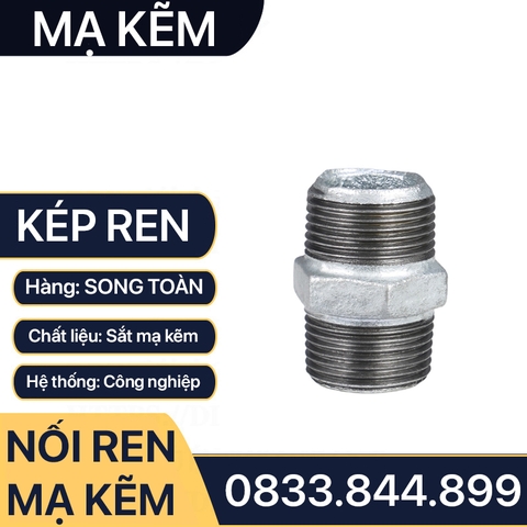 Kép Ren Mạ Kẽm - Hai Đầu Ren Ngoài Sắt Mạ Kẽm