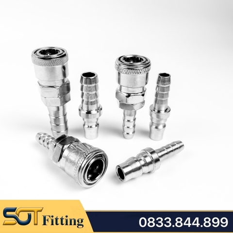 Khớp Nối Nhanh SH PH Khí Nén Đuôi Chuột,  Ổ Bi Thép Mạ Niken Cắm Lòng Trong 8 10 12