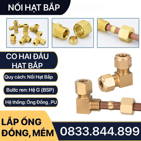 Co Hạt Bắp, Nối Cong 90 độ Hai Đầu Hạt Bắp Lắp Ống Đồng, Ống PU