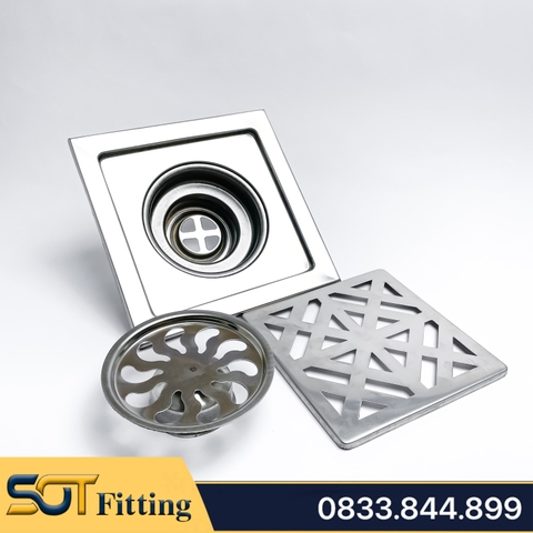 Phễu Sàn Vuông Inox 15x15cm hoặc 12x12cm – Chống Hôi, Chống Tắc, Hiệu Quả