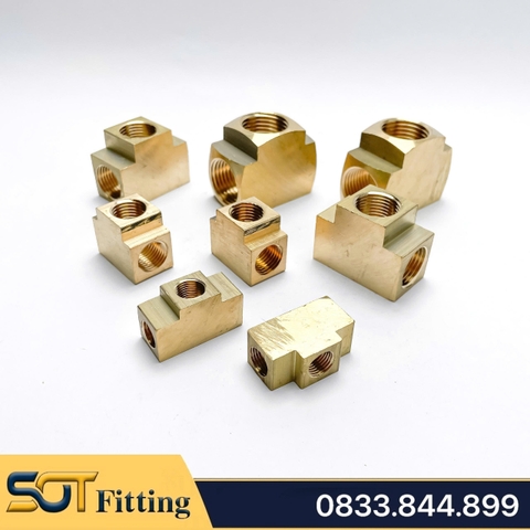 Tê 3 Đầu Ren Trong 9.6 13 17 21 Đồng Thau Nguyên Khối Phay Dày - T RT