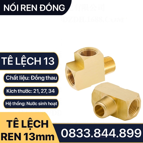 Tê Ren Trong Ren Ngoài 1/4 (13) Lệch / Nối Cạnh & Giữa - Đồng Thau