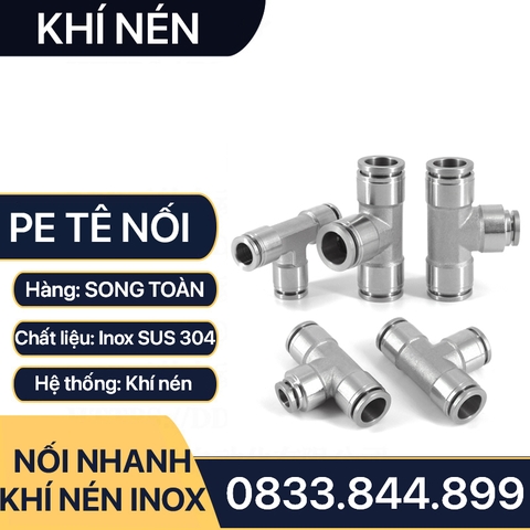 IPE Tê Nối Nhanh Cắm Ống Inox, Nối Tê Ba Đầu Cắm Ống IPE Inox 304