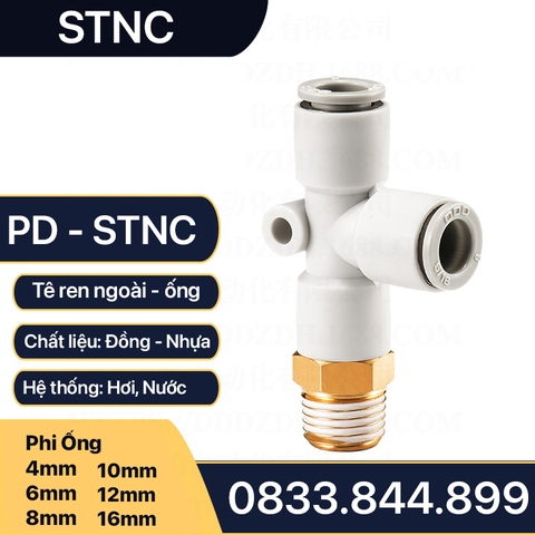 Tê Nối Nhanh PD, Tê Ren Ngoài Cạnh Nối Nhanh Cắm Ống STNC Ống 4 6 8 10 12 16 - Màu Trắng (Chính Hãng)