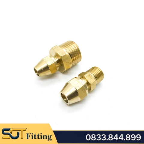 Bộ Nối 3/8 (17) Thẳng Ren Ngoài, Côn Lồi Lã Ống Đồng SAE Phi 6 8 10 12 16 19mm (Brass Flare Fitting Male Connector NPT)